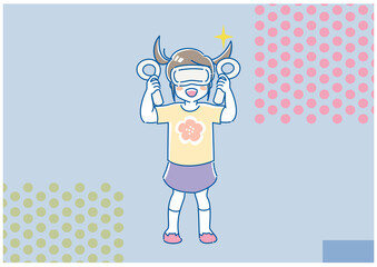 ヘッドマウントディスプレイを付けてVRを体験する人