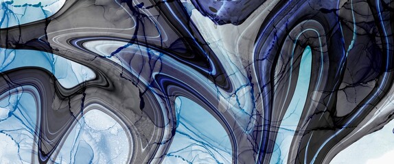 Abstract dark and soblue gradient with curved accent, marble alcohol ink background, fluid art with original design, liquid design, creative wallpaper decoration, wall art picture, minimal design