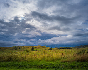 Rain bearing clouds at sunset during rain event