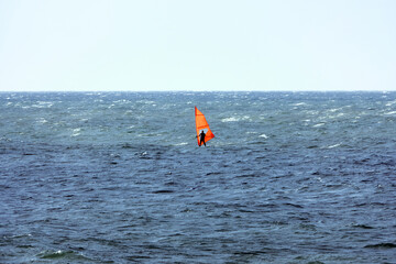 Windsurfing in the sea, water sports.