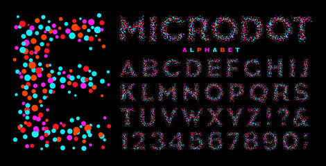 Microdot is an alphabet built of multicolored neon hued dots.
