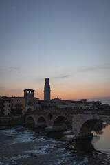 Images of the city of Verona in Italy. Classic buildings, bridges over the Adige river and churches of the city.