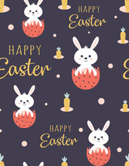 cartoon seamless pattern of bunny in egg