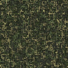 Seamless green camouflage pattern with small abstract shapes. Dense composition. Good for apparel, fabric, textile, sport goods. Grunge texture.