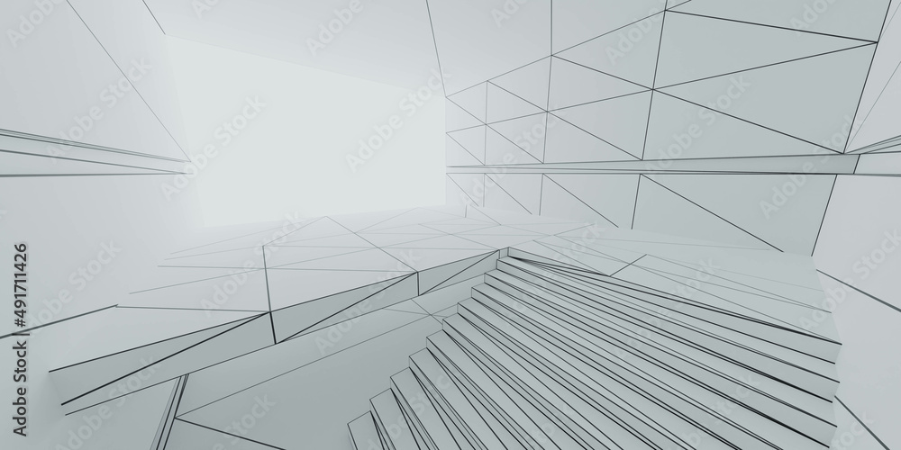 Aufkleber wire mesh draft mock-up abstract architecture plan building house 3d render illustration