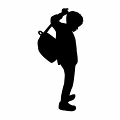a school boy with bag,  silhouette vector
