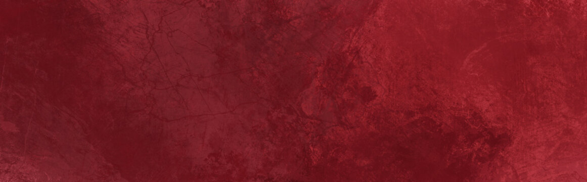Elegant solid dark red color abstract painted grunge texture paper design background with rough paint brush stroke textured pattern in panoramic wallpaper design