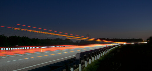 lights of cars with night. long exposure, light lines