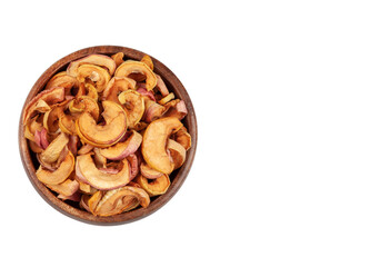 Dried apples in a bowl on white background	