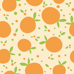 Seamless pattern with orange and leaves. Citrus texture. Vector illustration. It can be used for wallpapers, cards, wrapping, patterns for clothes and other.