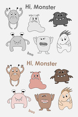 Cute baby monsters isolated on white background