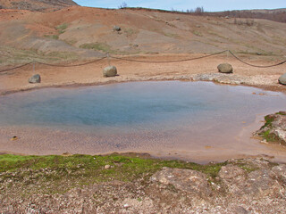 Iceland's first geyser. Great geyser. Hot spring in Iceland.