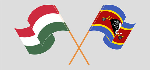 Crossed and waving flags of Hungary and Eswatini