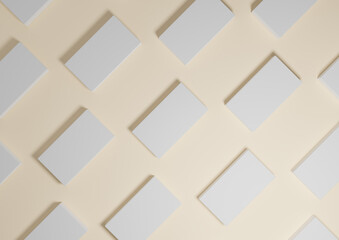 Light beige, pastel orange, 3D render minimal, simple, modern top view flat lay product display from above background with repetitive square stands in a pattern