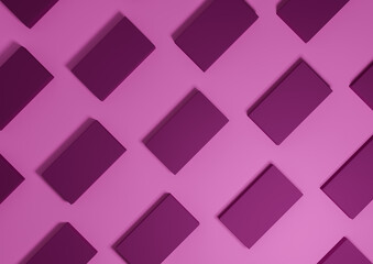 Bright magenta, neon pink, 3D render minimal, simple, modern top view flat lay product display from above background with repetitive square stands in a pattern