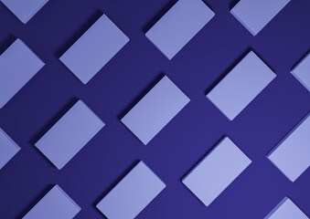 Dark blue, 3D render minimal, simple, modern top view flat lay product display from above background with repetitive square stands in a pattern