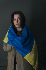 Ukrainian woman with national flag