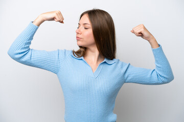 Young Lithuanian woman isolated on white background doing strong gesture