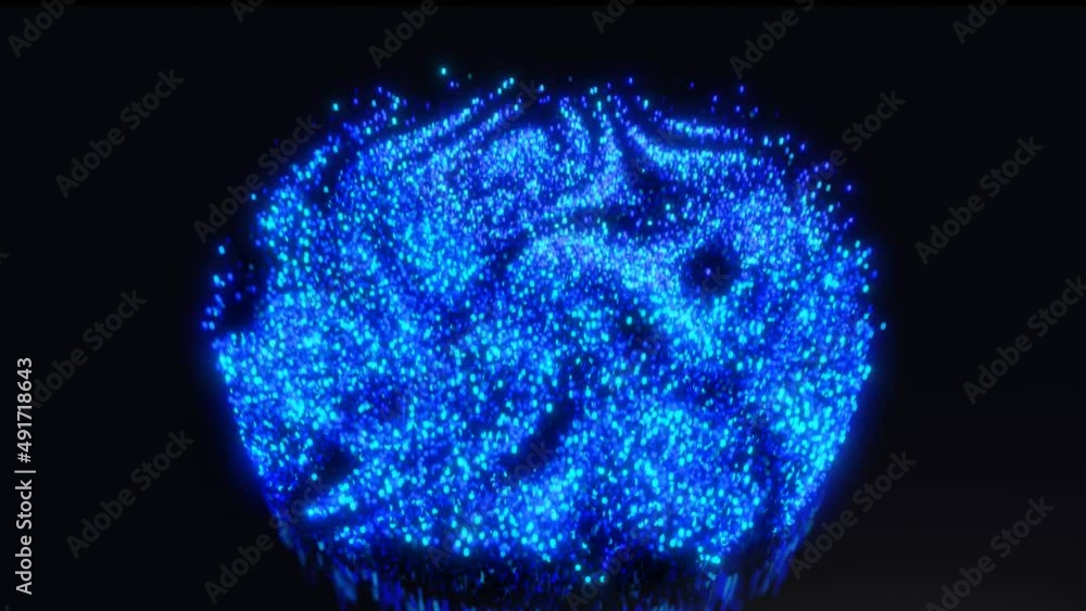 Poster 3d abstract blue sci-fi background. luminous particles form wavy surface, waves of light and color r