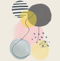 Abstract rabbit minimalistic monokline illustration. Colorful pastel color circles. Hare bunny silhouette with spots and strips. Good for children‘s room decoration 