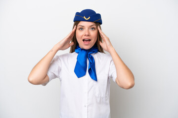 Airplane Lithuanian woman stewardess isolated on white background with surprise expression