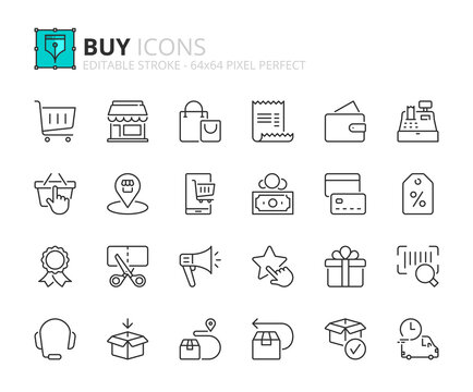 Simple set of outline icons about buy.