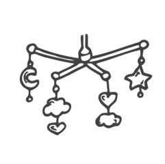 Baby mobile toys hand drawn outline doodle icon. Baby mobile toys as concept of kids sleep vector sketch illustration for print, web, mobile and infographics isolated on white background.