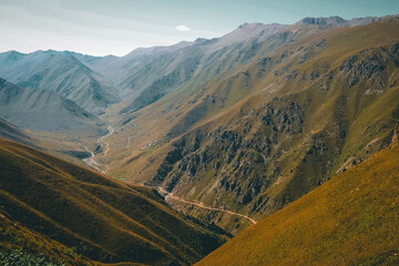 Fototapeta premium Green deep valley and mountain range ,Mountain road view Black Sea Region Rize Turkey
