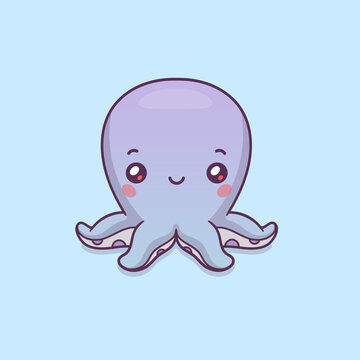 Cute octopus kawaii cartoon characer vector illustration