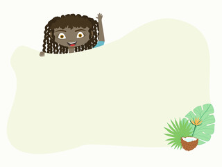 Frame for text with the power of a dark-skinned girl. Children's background template with place for an inscription. simple vector text frame