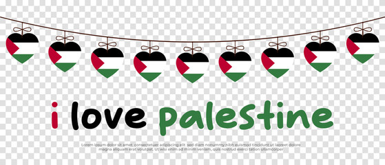 The national flag of the Palestine and the inscription I love Palestine. Vector illustration