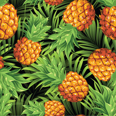 Palm. Seamless pattern with branches and leaves of tropical tree plant for print, web design, textile. Vector image. 