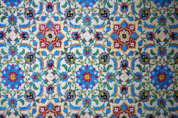 Close-up detail of traditional glazed ornamental tiles, Calle de la Compañía, Cádiz, Andalusia, Spain