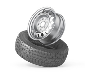 Stack of car tires without brand on a white background. 3d illustration