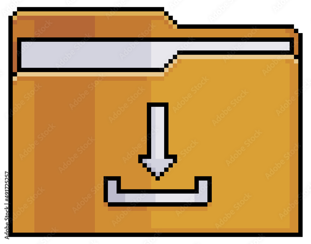 Poster pixel art downloads folder vector icon for 8bit game on white background