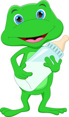 cartoon cute frog with milk bottle