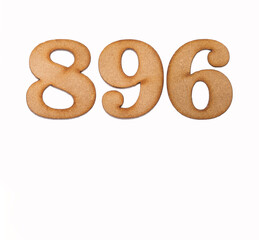 Number 896 in wood, isolated on white background
