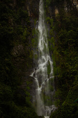 Beautiful photo of a picturesque waterfall in the jungle, green tropical forest, in the mountains, Colombia