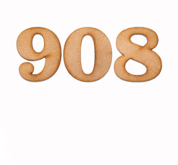 Number 908 in wood, isolated on white background