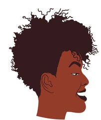 Illustration of a black woman in profile. Black woman in profile. Black woman smiling.