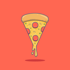 Melting slice of cheese pizza fast food illustration