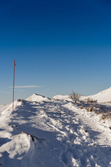 Winter in Bieszczady mountains landscape and beautiful light.