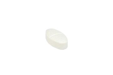 White oval pill isolated on white background.