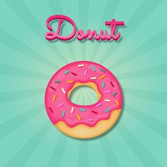 Pink enameled sweet donut. Donuts vector illustration.