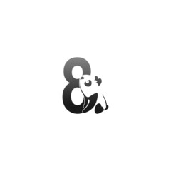 Panda animal illustration looking at the number 8 icon