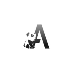 Panda animal illustration looking at the letter A icon