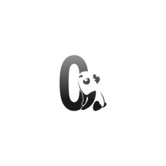 Panda animal illustration looking at the number zero icon