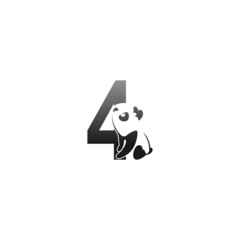 Panda animal illustration looking at the number 4 icon