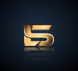 Modern Initial logo 2 letters Gold simple in Dark Background with Shadow Reflection LS