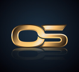 Modern Initial logo 2 letters Gold simple in Dark Background with Shadow Reflection OS